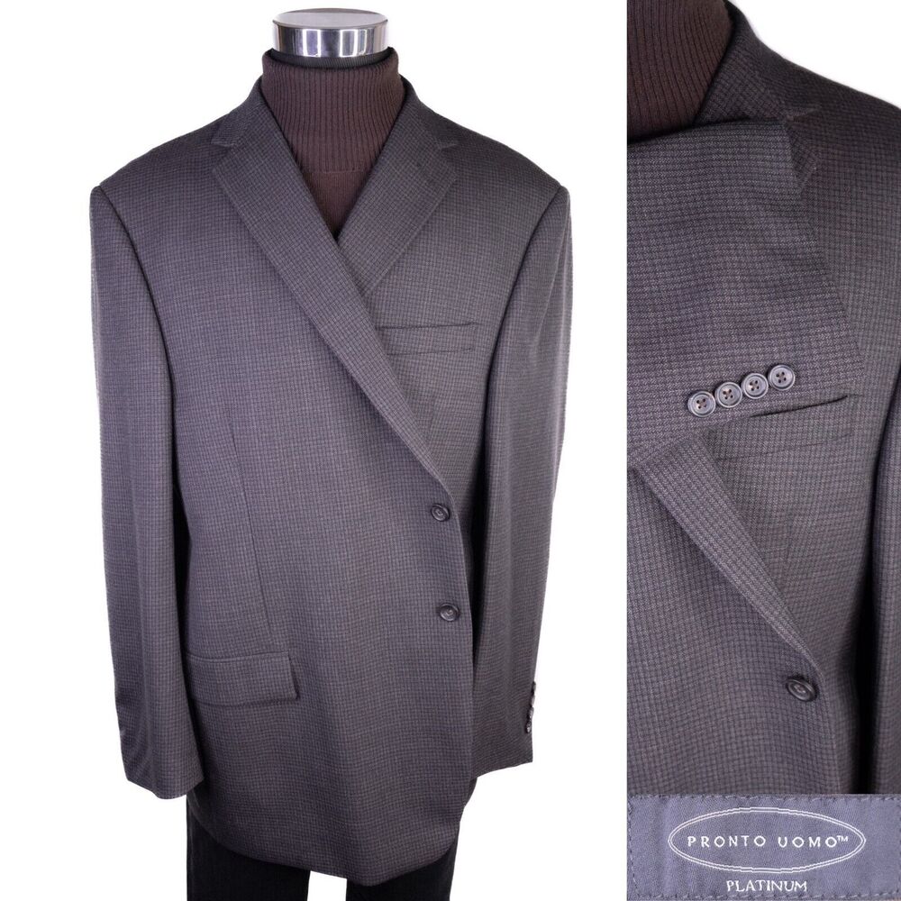 Pronto Uomo Platinum Mens Sport Coat 50R Houndstooth Executive Wool Blazer EUC